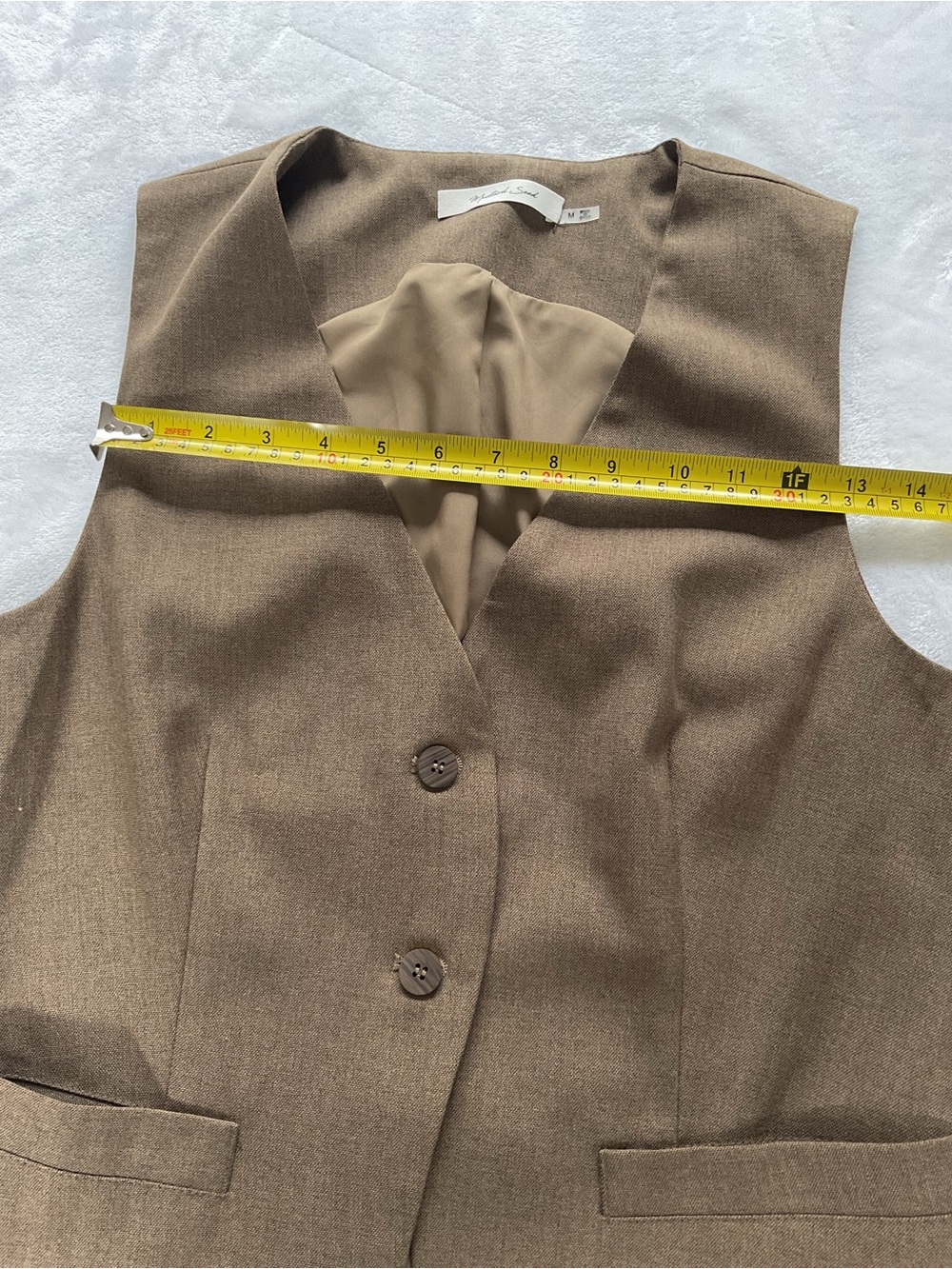 Mustard Seed Women’s Medium Taupe Tailored Vest Sleeveless Button Front Longline - Picture 12 of 13